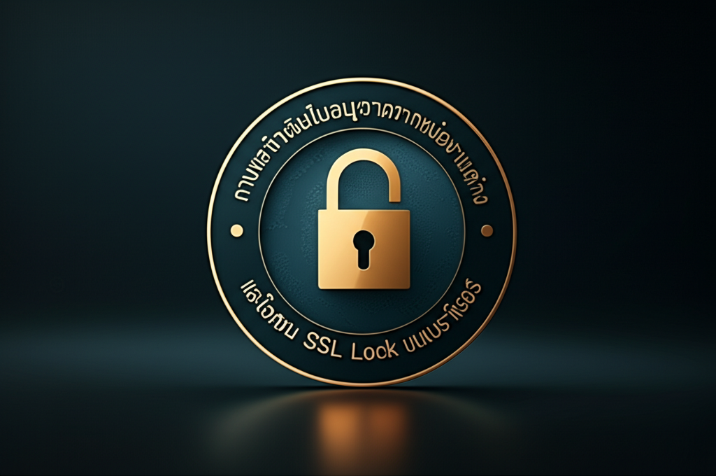 ภาพแสดงสัญลักษณ์ใบอนุญาตจากหน่วยงานต่างๆ และไอคอน SSL Lock บนเบราว์เซอร์
