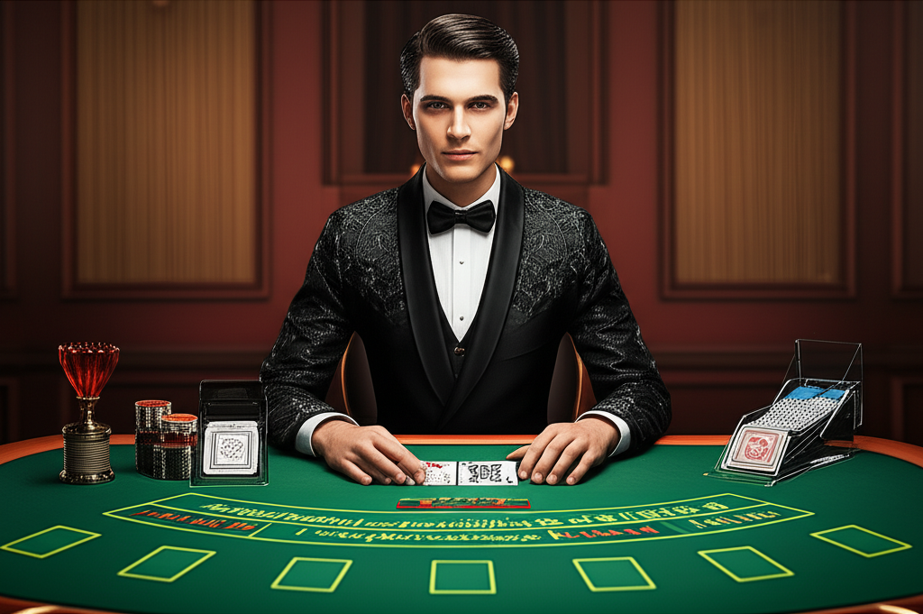 ภาพประกอบธีมบาคาร่าแสดงถึงการตัดสินใจอย่างมีสติบนโต๊ะเกม