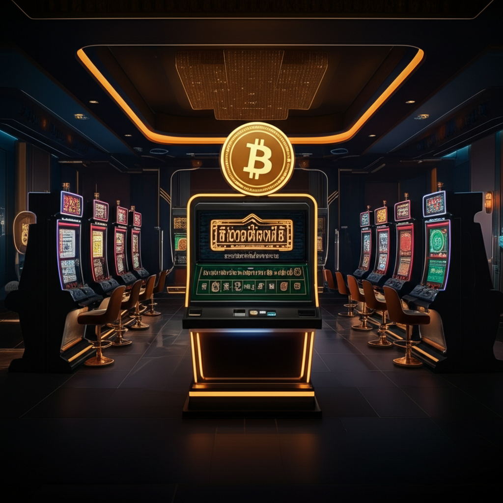 ภาพประกอบคาสิโนคริปโตที่ทันสมัยในปี 2025 แสดงการเชื่อมต่อระหว่างโลกคริปโตเคอร์เรนซีและเกมคาสิโนออนไลน์