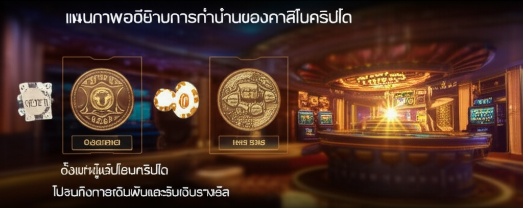 แผนภาพอธิบายการทำงานของคาสิโนคริปโต ตั้งแต่ผู้เล่นโอนคริปโต ไปจนถึงการเดิมพันและรับเงินรางวัล