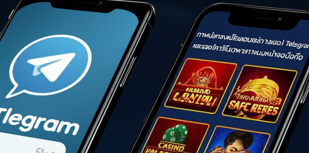 ภาพประกอบเปรียบเทียบระหว่างแอป Telegram และแอปคาสิโนเฉพาะทางบนหน้าจอมือถือ