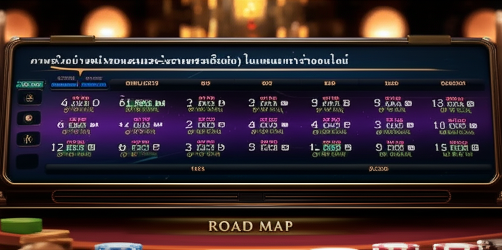 ภาพตัวอย่างหน้าจอแสดงประวัติการเดิมพัน (Road Map) ในเกมบาคาร่าออนไลน์ แสดงผลลัพธ์เรียงต่อกัน