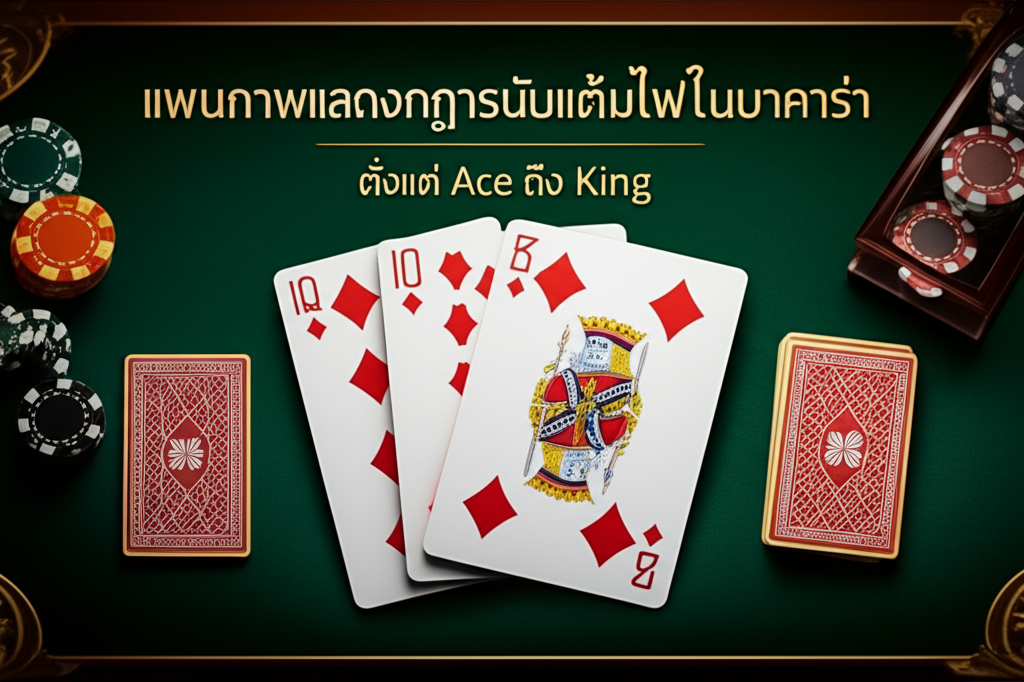 แผนภาพแสดงกฎการนับแต้มไพ่ในบาคาร่า ตั้งแต่ Ace ถึง King