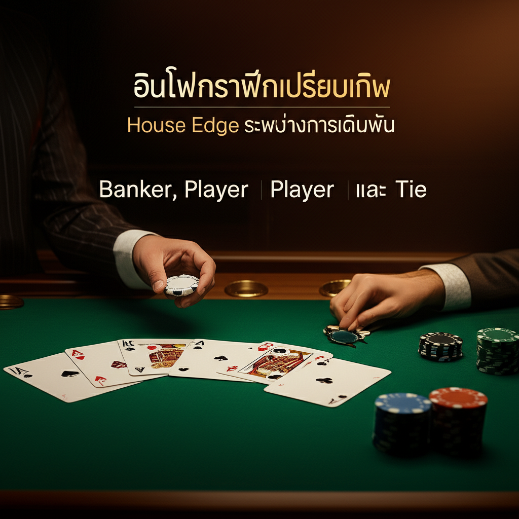 อินโฟกราฟิกเปรียบเทียบ House Edge ระหว่างการเดิมพัน Banker, Player และ Tie