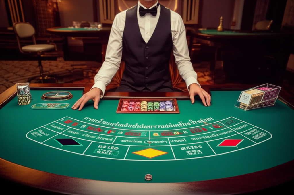 ภาพเปรียบเทียบตำแหน่งการวางเดิมพันฝ่ายผู้เล่น (Player) และเจ้ามือ (Banker) บนโต๊ะบาคาร่า