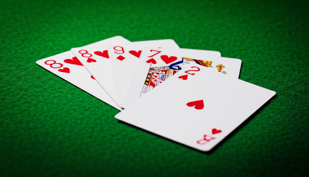 ตัวอย่างการนับแต้มบาคาร่า แสดงไพ่ 8 กับ 9 รวมเป็น 17 นับเป็น 7 แต้ม