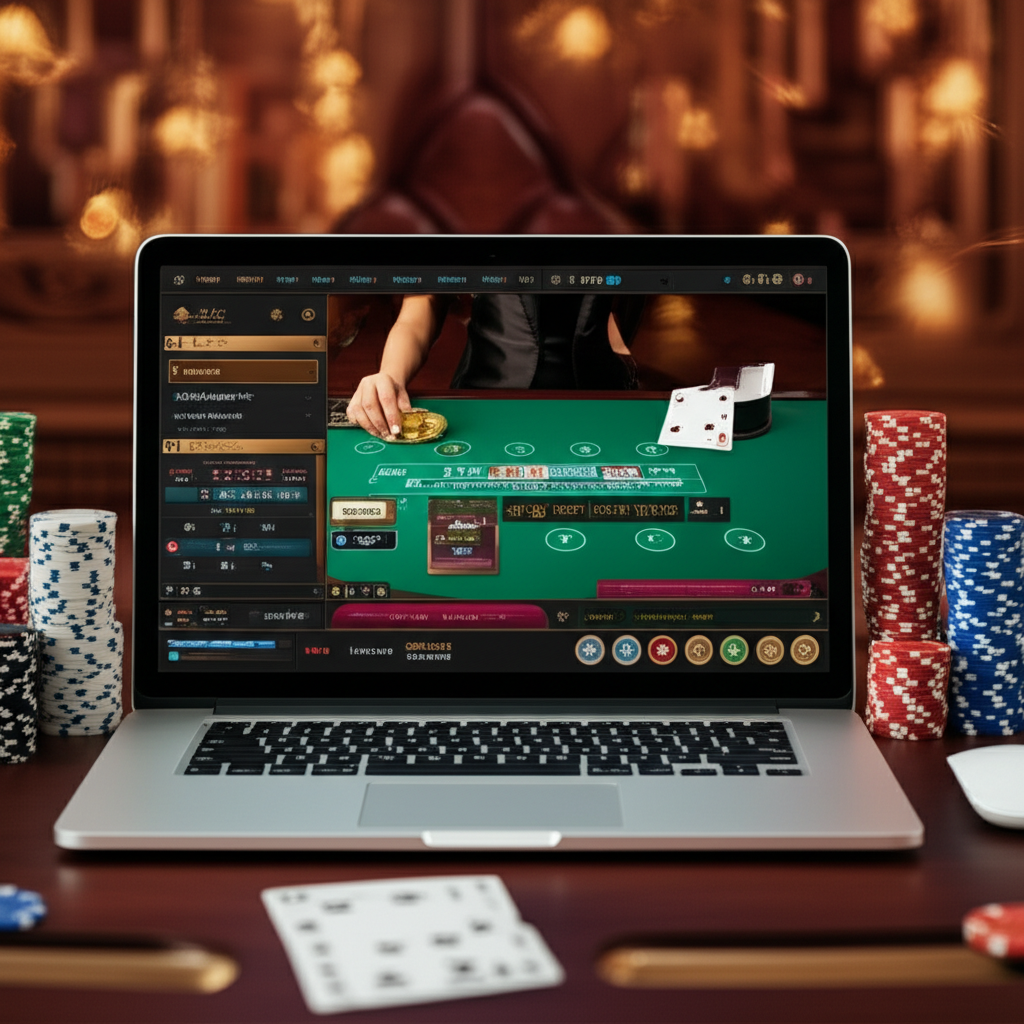 มือใหม่กำลังศึกษากติกาบาคาร่าออนไลน์บนหน้าจอคอมพิวเตอร์