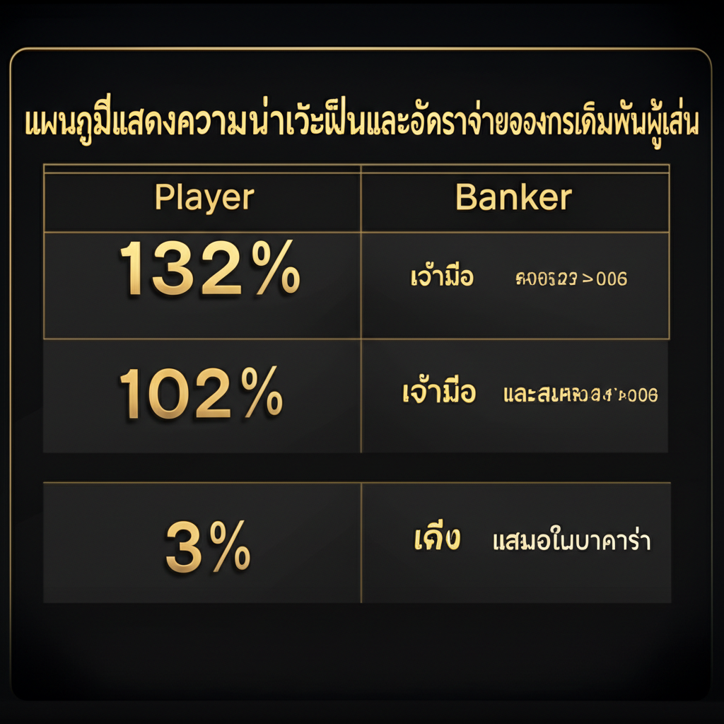 แผนภูมิแสดงความน่าจะเป็นและอัตราจ่ายของการเดิมพันผู้เล่น เจ้ามือ และเสมอในบาคาร่า