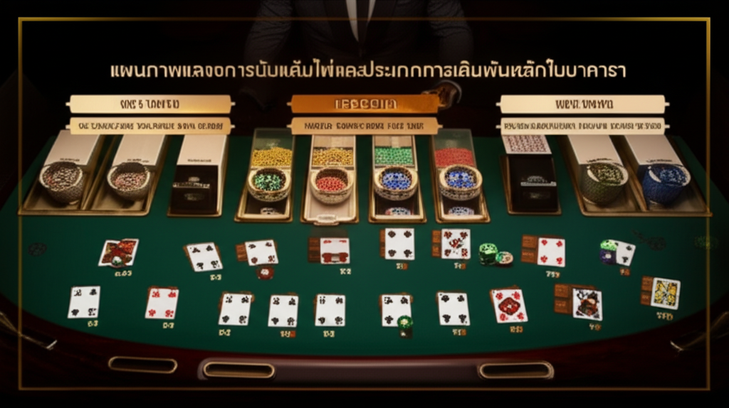 แผนภาพแสดงการนับแต้มไพ่และประเภทการเดิมพันหลักในบาคาร่า