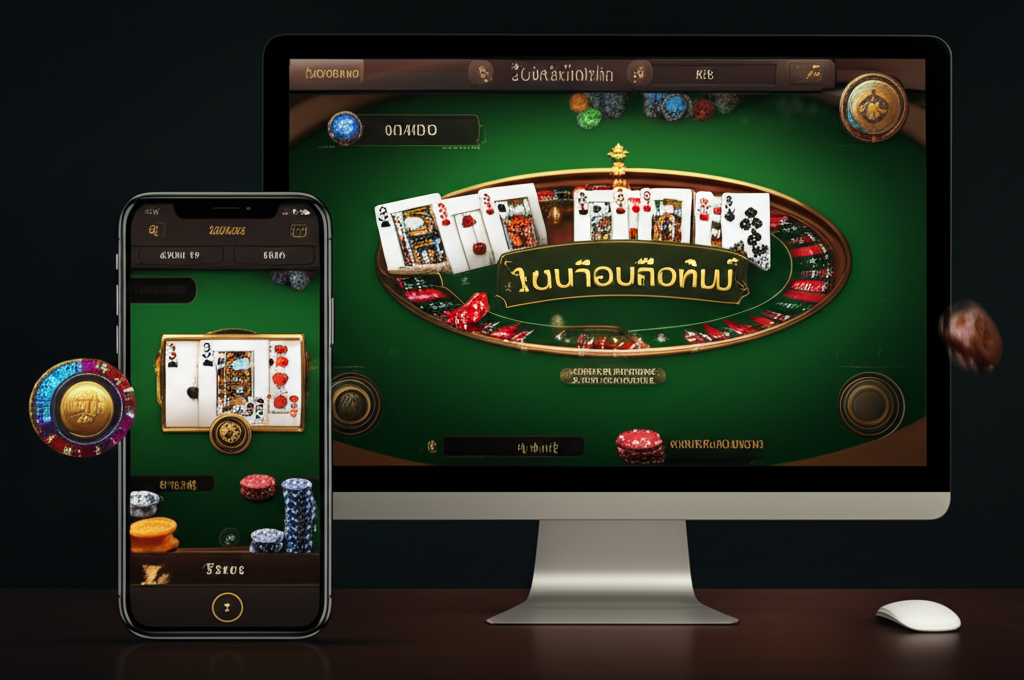 ภาพประกอบเกมบาคาร่าออนไลน์บนหน้าจอมือถือและคอมพิวเตอร์