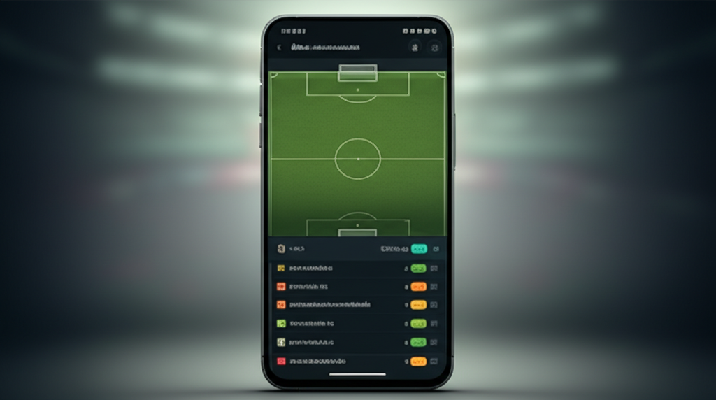 มือถือแสดงแอปผลบอลสดพร้อมกราฟและสถิติการแข่งขันแบบเรียลไทม์