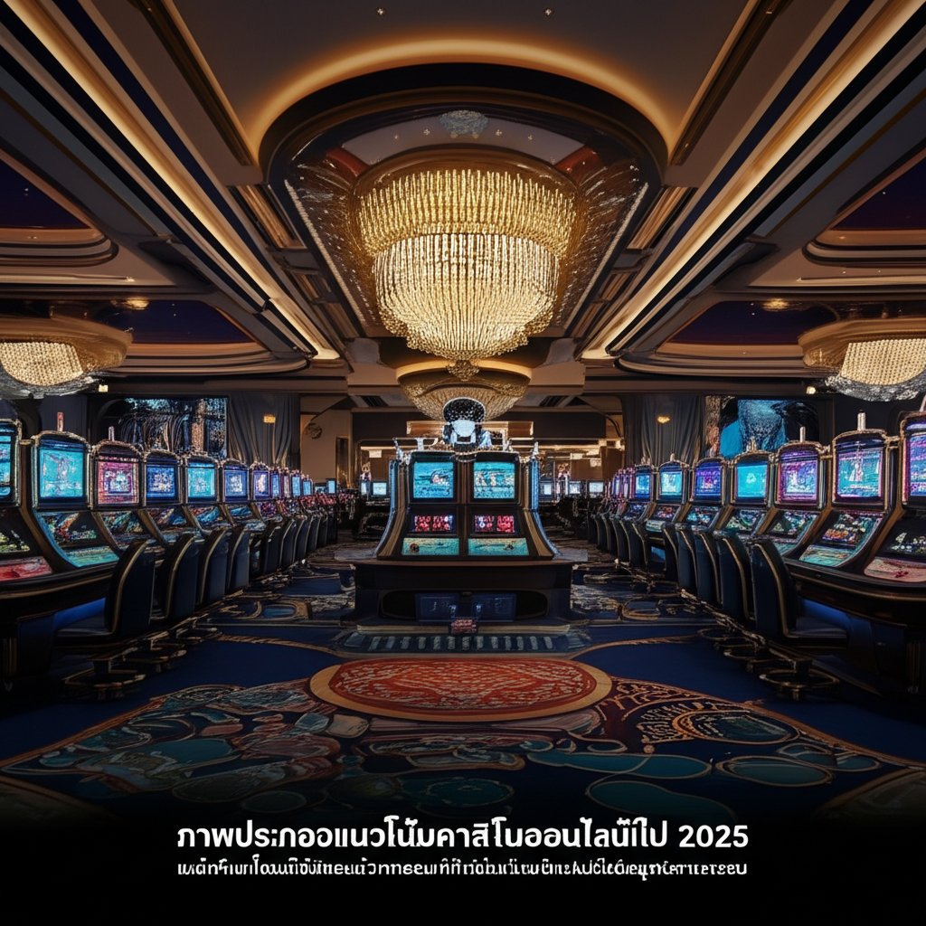 ภาพประกอบแนวโน้มคาสิโนออนไลน์ในปี 2025 แสดงถึงเทคโนโลยีและนวัตกรรมที่กำลังเข้ามาเปลี่ยนแปลงอุตสาหกรรม