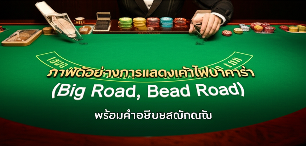 ภาพตัวอย่างการแสดงเค้าไพ่บาคาร่า (Big Road, Bead Road) พร้อมคำอธิบายสัญลักษณ์