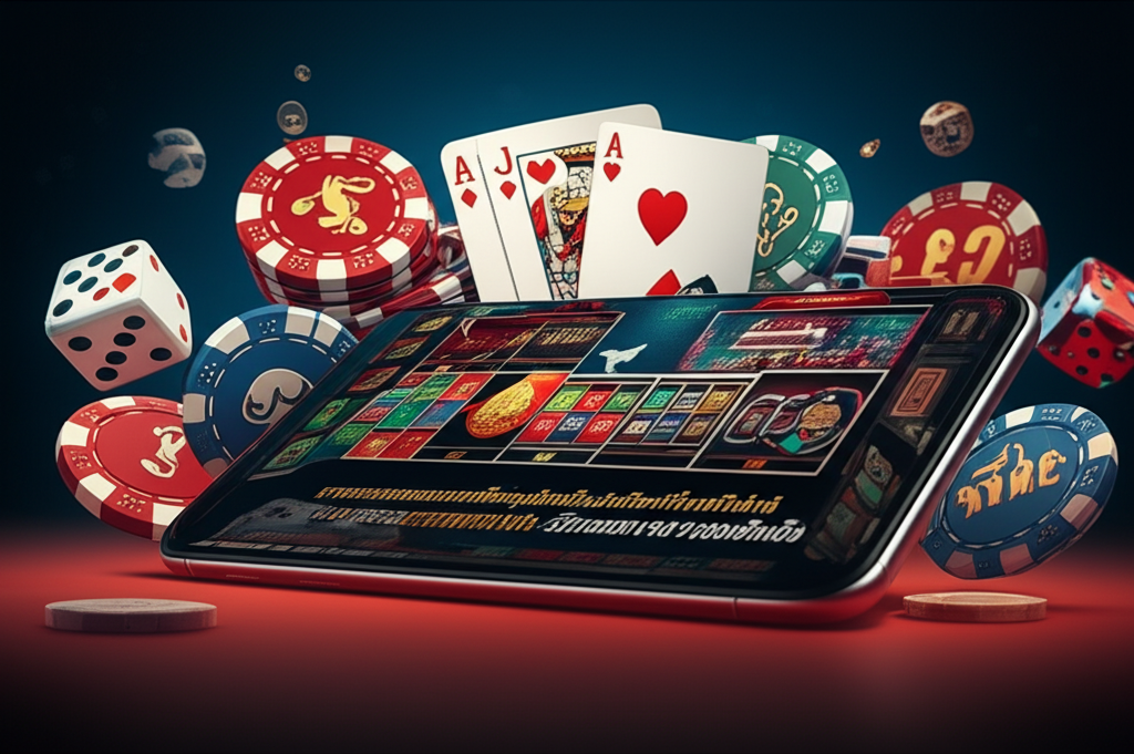 ภาพประกอบแสดงสัญลักษณ์โบนัสและเครดิตฟรีจากคาสิโนออนไลน์หลากหลายแห่งบนหน้าจอมือถือ