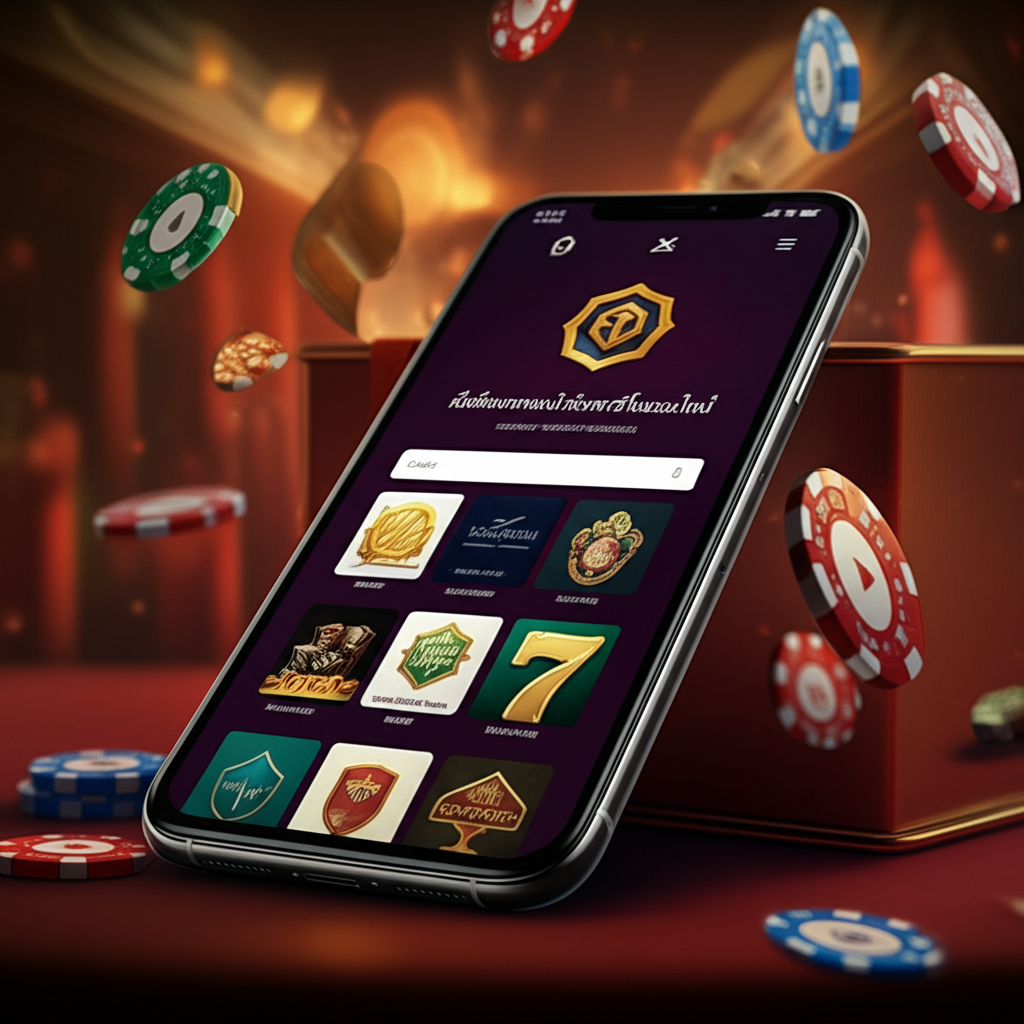 มือถือแสดงหน้าจอเว็บคาสิโนออนไลน์ที่มีโลโก้ความปลอดภัยและใบอนุญาตต่างๆ