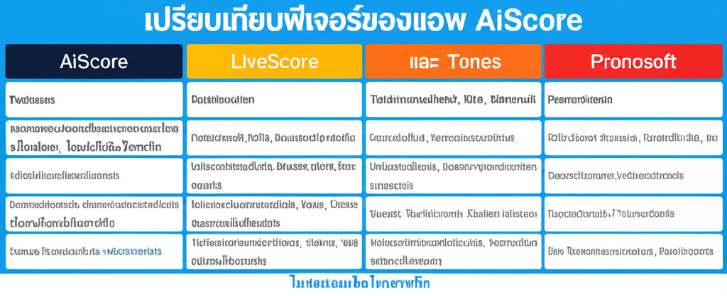 เปรียบเทียบฟีเจอร์ของแอพ AiScore, LiveScore และ Pronosoft ในรูปแบบอินโฟกราฟิก