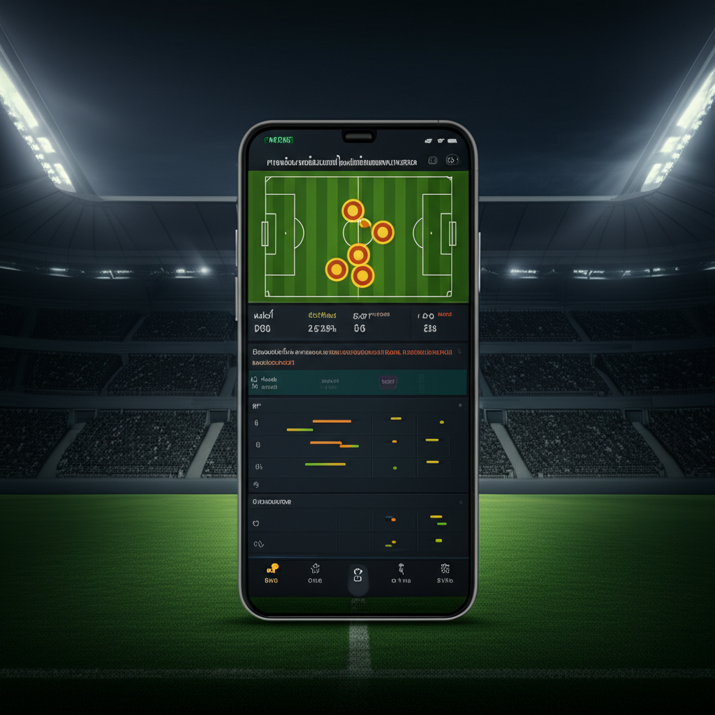 ภาพตัวอย่างแดชบอร์ดในแอพแสดงสถิติสด เช่น แผนที่ความร้อน การครองบอล และกราฟการโจมตี