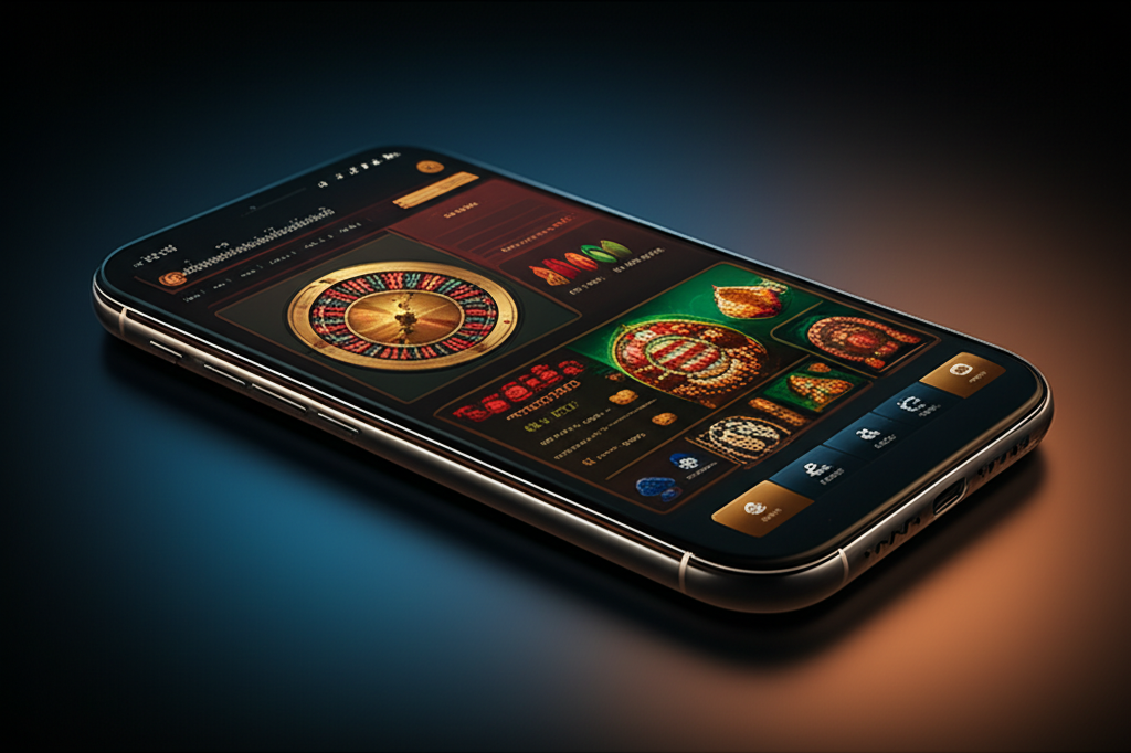 มือถือแสดงแอปคาสิโนออนไลน์พร้อมกราฟแสดงงบประมาณและการจัดการเงินทุน